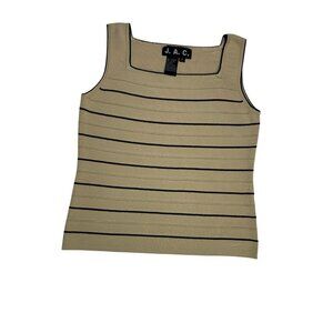 J.A.C. Womens Striped Tank Top Square Neckline Size Small Tan Viscose Blend EUC